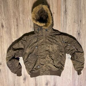 Alpha Industries N-2B Brown Jacket with Faux Fur Hood